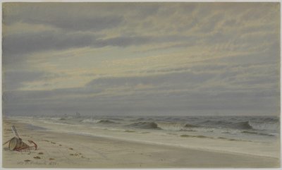 バレルとアンカーのビーチシーン、1870年（紙にトイレ） 作： William Trost Richards